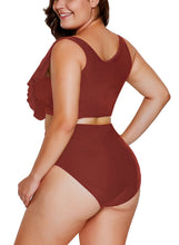 Load image into Gallery viewer, Frill Tankini Crisscross High Waist Swimsuit