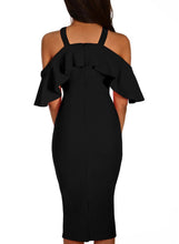Load image into Gallery viewer, Frill Cold Shoulder Midi Dress