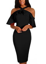 Load image into Gallery viewer, Frill Cold Shoulder Midi Dress