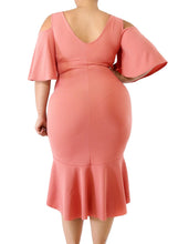 Load image into Gallery viewer, Flutter Sleeve Cold Shoulder Plus Size Dress