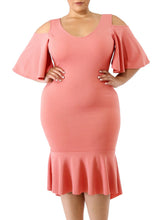 Load image into Gallery viewer, Flutter Sleeve Cold Shoulder Plus Size Dress