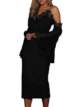 Load image into Gallery viewer, Chiffon Bell Sleeve Boho Lacy Midi Dress