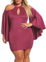 Load image into Gallery viewer, Cold Shoulder Bell Sleeve Mini Dress