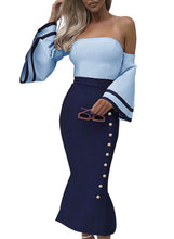 Load image into Gallery viewer, Flare Sleeve Button Bodycon Cocktail Party Dress