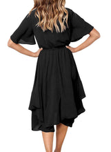 Load image into Gallery viewer, Chiffon Irregular Hem Short Sleeve Pleated Dress