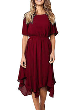 Load image into Gallery viewer, Chiffon Irregular Hem Short Sleeve Pleated Dress