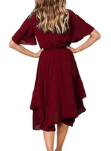 Load image into Gallery viewer, Chiffon Irregular Hem Short Sleeve Pleated Dress