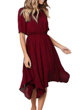 Load image into Gallery viewer, Chiffon Irregular Hem Short Sleeve Pleated Dress