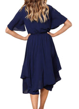Load image into Gallery viewer, Chiffon Irregular Hem Short Sleeve Pleated Dress