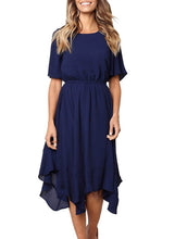 Load image into Gallery viewer, Chiffon Irregular Hem Short Sleeve Pleated Dress