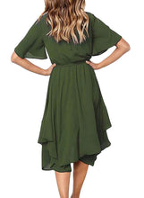 Load image into Gallery viewer, Chiffon Irregular Hem Short Sleeve Pleated Dress