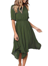 Load image into Gallery viewer, Chiffon Irregular Hem Short Sleeve Pleated Dress