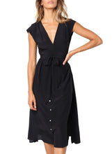 Load image into Gallery viewer, Chic V Neckline Buttons Design Midi Dress