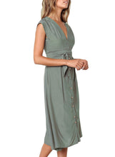 Load image into Gallery viewer, Chic V Neckline Buttons Design Midi Dress