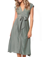 Load image into Gallery viewer, Chic V Neckline Buttons Design Midi Dress