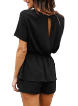 Load image into Gallery viewer, Womens Summer Casual Short Sleeve Elastic Waist Tie Rompers