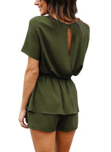 Load image into Gallery viewer, Womens Summer Casual Short Sleeve Elastic Waist Tie Rompers