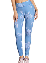 Load image into Gallery viewer, Blue High Waisted White Pattern Detail Stylish Leggings