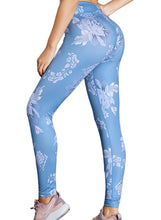 Load image into Gallery viewer, Blue High Waisted White Pattern Detail Stylish Leggings