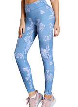 Load image into Gallery viewer, Blue High Waisted White Pattern Detail Stylish Leggings