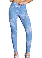 Load image into Gallery viewer, Blue High Waisted White Pattern Detail Stylish Leggings