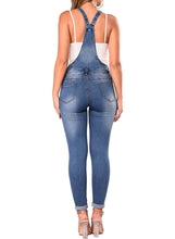 Load image into Gallery viewer, Wash Knee Slit Denim Overalls