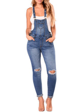 Load image into Gallery viewer, Wash Knee Slit Denim Overalls