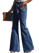 Load image into Gallery viewer, Blue Wash Sash Tie Wide Leg Denim Pants