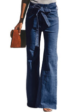 Load image into Gallery viewer, Blue Wash Sash Tie Wide Leg Denim Pants