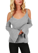 Load image into Gallery viewer, Cold Shoulder Bell Sleeve Sweater