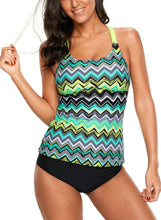Load image into Gallery viewer, Zigzag Print Y Back Tankini Top