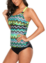 Load image into Gallery viewer, Zigzag Print Y Back Tankini Top