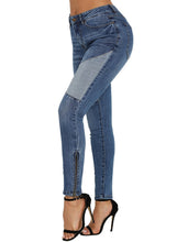 Load image into Gallery viewer, Blue Retro Patch Front Ankle Zipped Jeans