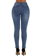 Load image into Gallery viewer, Blue Retro Patch Front Ankle Zipped Jeans