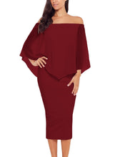 Load image into Gallery viewer, Off Shoulder Sleeve Detail Bodycon Midi Dress