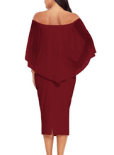 Load image into Gallery viewer, Off Shoulder Sleeve Detail Bodycon Midi Dress