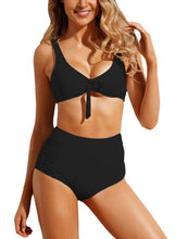 Load image into Gallery viewer, Tie Front Bikini Ruched High Waist Swimsuit