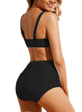 Load image into Gallery viewer, Tie Front Bikini Ruched High Waist Swimsuit