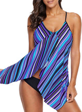 Load image into Gallery viewer, Striped Flyaway Drape Tankini Top