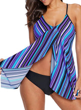 Load image into Gallery viewer, Striped Flyaway Drape Tankini Top