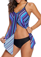 Load image into Gallery viewer, Striped Flyaway Drape Tankini Top