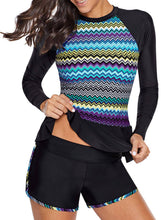 Load image into Gallery viewer, Zigzag Accent Rashguard Swimsuits