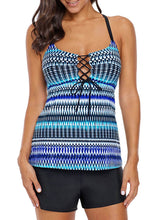 Load image into Gallery viewer, Crisscross and Strappy Detail Printed Tankini Top