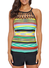 Load image into Gallery viewer, Striped Bead Trim Tankini Top