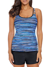 Load image into Gallery viewer, Blue Fuzzy Striped Strappy Back Halter Tankini Top