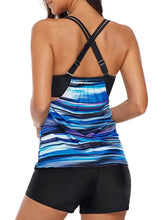 Load image into Gallery viewer, Tie Dye Striped Layered-Style Tankini Top