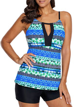 Load image into Gallery viewer, Blue Green Beach Holiday Tankini Swim Top