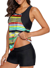 Load image into Gallery viewer, Tie Dye Striped Overlay Racerback Tankini Top