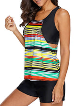 Load image into Gallery viewer, Tie Dye Striped Overlay Racerback Tankini Top