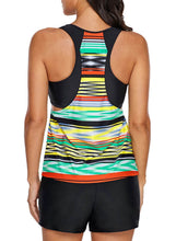 Load image into Gallery viewer, Tie Dye Striped Overlay Racerback Tankini Top